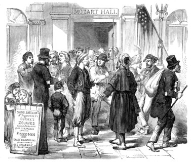 The War in America: recruiting in New York: the Irish Zouaves, 1862. Creator: Unknown.