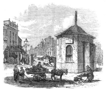 Turnpike-gates in and near London just demolished: Islington Gate, 1864.  Creator: Unknown.