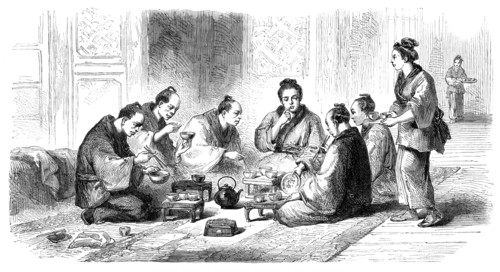 Japanese party at meals - from a sketch by our special artist, 1864. Creator: Unknown.