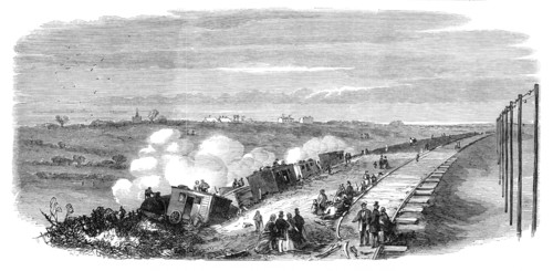 The late accident on the Great Eastern Railway, near Bradfield, Essex, 1864. Creator: Unknown.