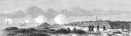 The War in America: Fort Fisher...the British steamer Hansa running the blockade..., 1864. Creator: Mason Jackson.