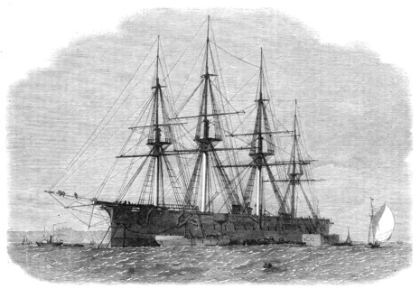 Our Iron-Clad Fleet: H.M. Steam-Frigate Achilles off Folly Point, Chatham, 1864. Creator: Unknown.