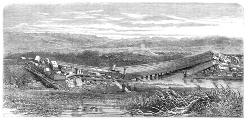 The War in Denmark: ruins of the Langaa Railway Bridge, in Jutland, lately destroyed by..., 1864. Creator: Unknown.