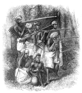 Mode of capturing wild elephants in Ceylon: the alarm, 1864.  Creator: Unknown.