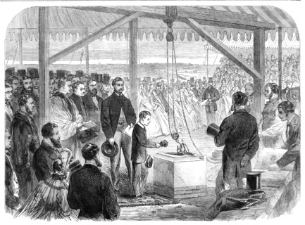 Prince Leopold laying the Foundation-Stone of a new infirmary at Bishop's Waltham, Hants., 1864. Creator: Unknown.
