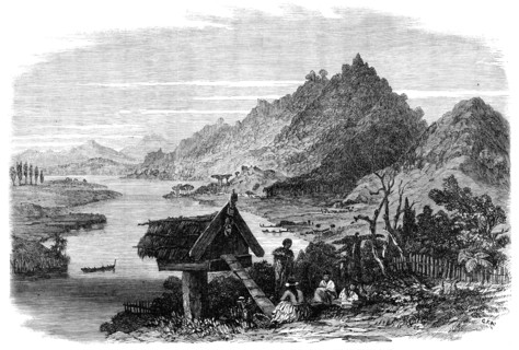Sketches from New Zealand: scene on the Waikato, near its junction with the Waipa River, 1864. Creator: Unknown.