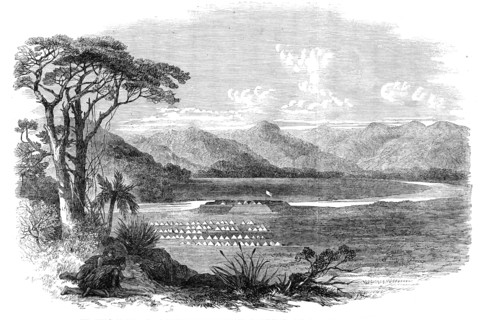 Sketches from New Zealand: the Queen’s Redoubt, on the Waikato, HQ of Lieut.-Gen. Cameron, 1864. Creator: Unknown.