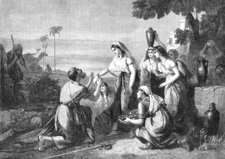 The Meeting of Abraham's Servant with Rebekah at the Well, by W. Hilton, R.A..., 1864. Creator: W Thomas.