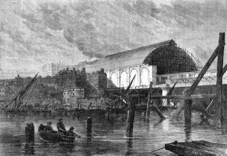 The Charing-Cross railway station, as seen from the river, 1864. Creator: Mason Jackson.