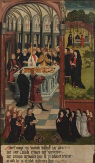 Scenes from the Legend of Saint Cordula: The burial of Saint Cordula by Albertus Magnus, c1490-1499. Creator: Master of Cologne (active ca 1500).