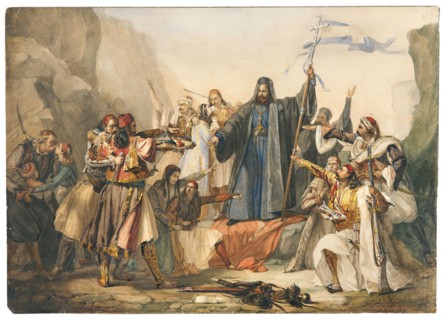 The Metropolitan Germanos raising the banner of freedom (Scene from the Greek struggle..., 1829. Creator: Lipparini, Ludovico (1802-1856).