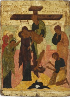 The Descent from the Cross, 16th century. Creator: Russian icon.