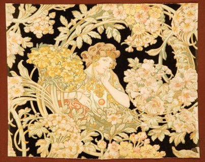 Woman among flowers (printed fabric), 1898-1899. Creator: Mucha, Alfons Marie (1860-1939).