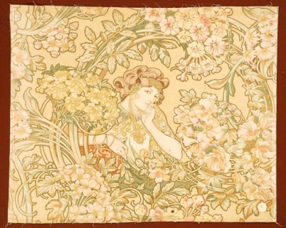 Woman among flowers (printed fabric), 1898-1899. Creator: Mucha, Alfons Marie (1860-1939).
