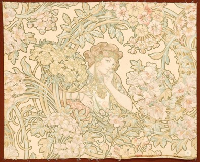 Woman among flowers (printed fabric), 1898-1899. Creator: Mucha, Alfons Marie (1860-1939).