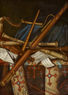 Still life with musical instruments and sheets music, First Half of 17th cen.. Creator: Benedetti, Andrea (c. 1615-c. 1649).