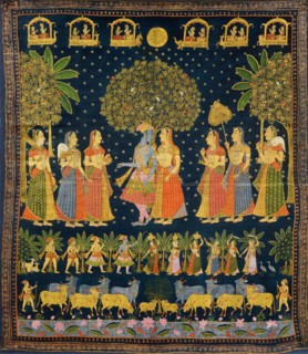Radha Krishna and the Gopis (Pichwai painting), End of 19th century. Creator: Indische Kunst.