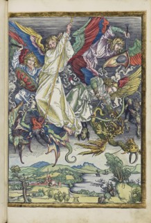 Michael's fight with the dragon. From the Apocalypse (Revelation of John), 1511. Creator: Dürer, Albrecht (1471-1528).