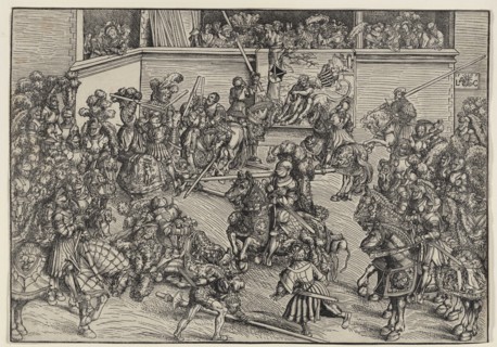 The second tournament with Samson and the lion on the balcony carpet, 1509. Creator: Cranach, Lucas, the Elder (1472-1553).