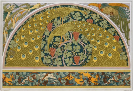 Fish and algae. Faucet. Peacocks and wine. Rabbits, dogs and blackberry bushes, 1897. Creator: Verneuil, Maurice Pillard (1869-1942).