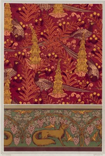 Pheasants, ferns and dandelions. Foxes, birds and vines, 1897. Creator: Verneuil, Maurice Pillard (1869-1942).