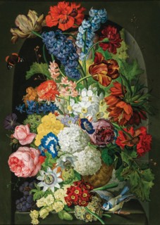 Floral still life with butterfly and blue tit. Creator: Wegmayr, Sebastian (1776-1857).
