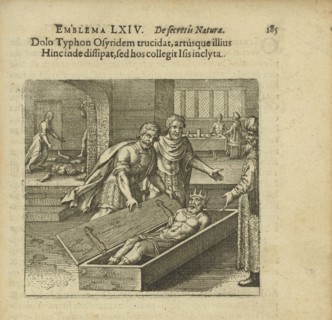 Emblem 44. Through deceit Typhon kills Osiris and scatters his members, which in turn brings...,1816 Creator: Merian, Matthäus, the Elder (1593-1650).