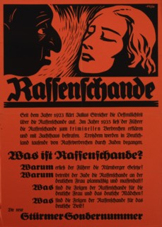 Racial disgrace. Poster for a special edition of “Sturmer”, c.1935. Creator: Unknown artist.