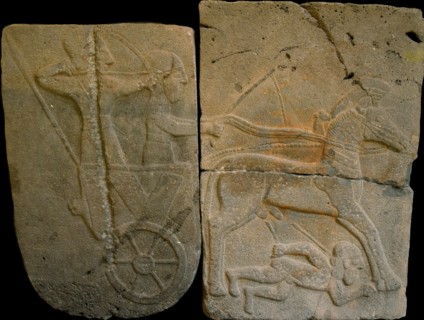 Relief orthostat depicting a chariot from Sam'al, 9th century BC. Creator: Spaethethitische Bildkunst (1200-700 v. Chr.).