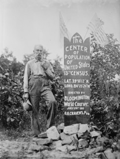 The Center of Population of U.S. [man standing next to memorial stone], between c1910 and c1915. Creator: Bain News Service.