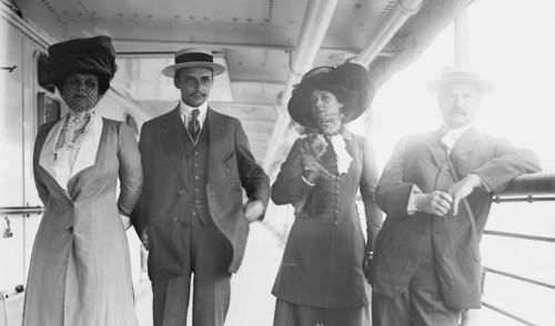 Mrs. G. Gould, Jay Gould, Marjorie Gould, and Geo. Gould, in boat deck, 1911. Creator: Bain News Service.