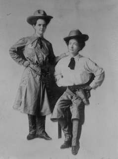 Mrs. Bessie Jenkins and Mrs. Cary Seely dressed up in cowboy outfits, 1910. Creator: Bain News Service.