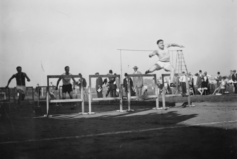 J.J. Eller wins 120 yd. Hurdle 1911, 1911. Creator: Bain News Service.
