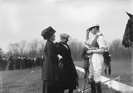 Mrs. Geo. Gould & Buckmaster on polo field, 1911. Creator: Bain News Service.