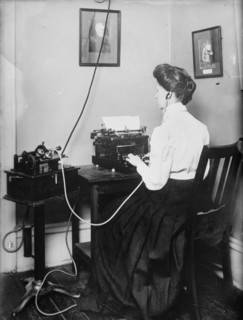 Blind stenographer using dictaphone, 1911. Creator: Bain News Service.
