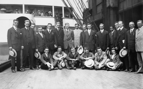 Departure Yale - Harvard Athletes, 1911. Creator: Bain News Service.
