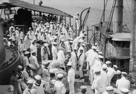 Naval Reserve leaving USS Seattle, between c1910 and c1915. Creator: Bain News Service.