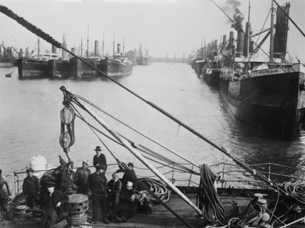 British Strike - coal ships tied up at Cardiff, between c1910 and c1915. Creator: Bain News Service.