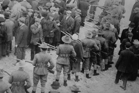 Holding strikers in check, Lawrence, Massachusetts, 1912. Creator: Bain News Service.