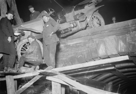 N.Y.C. auto wrecked in Central Park, between c1910 and c1915. Creator: Bain News Service.