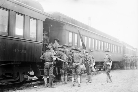Battery A - Field artillery leaving for war game, between c1910 and c1915. Creator: Bain News Service.
