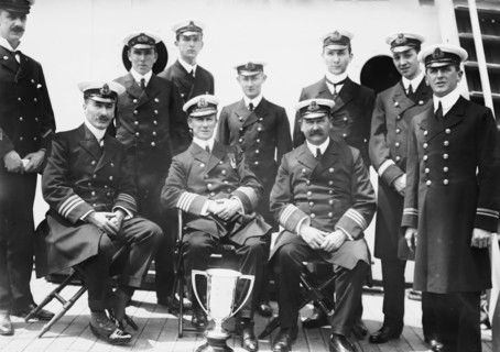 Captain Rostron & under officers of Carpathia [ship], 1912. Creator: Bain News Service.