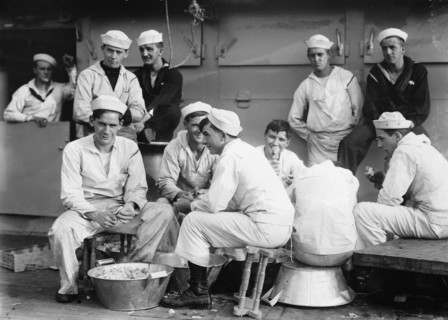 Peeling potatoes on USS Arkansas, between c1910 and c1915. Creator: Bain News Service.