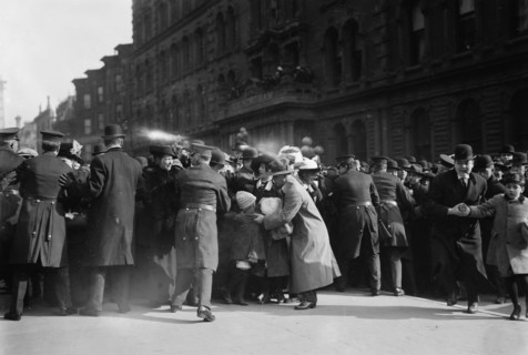 Police keeping crowd back, St. Patricks Day, 1913. Creator: Bain News Service.