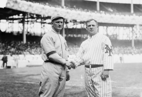 Harry Wolverton, New York AL, at left and John McGraw, New York NL, at right at the Polo...,1912. Creator: Bain News Service.