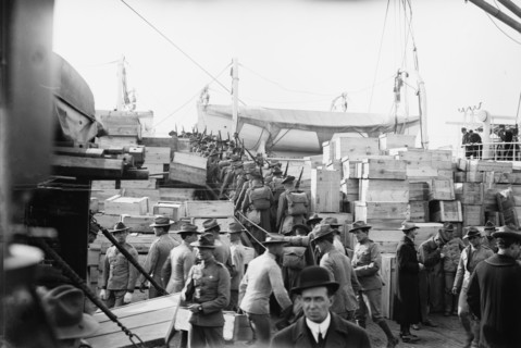 Marines board MEADE, 1913. Creator: Bain News Service.