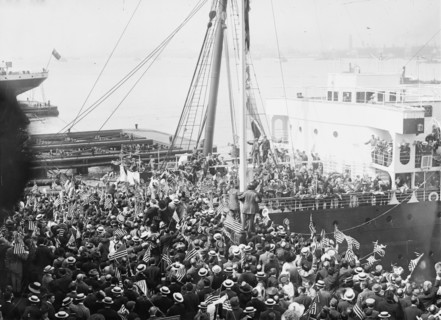 Departure of FINLAND with Olympic candidates, 1912. Creator: Bain News Service.