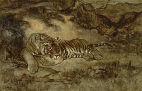 Tiger At Rest, c1850-70. Creator: Antoine-Louis Barye.