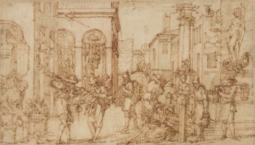 Street With Tradesmen, late 16th-early 17th century.. Creator: Giovanni Maria Tamburini.
