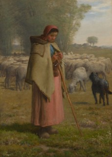 Young Girl Guarding Her Sheep, c1860-62. Creator: Jean Francois Millet.